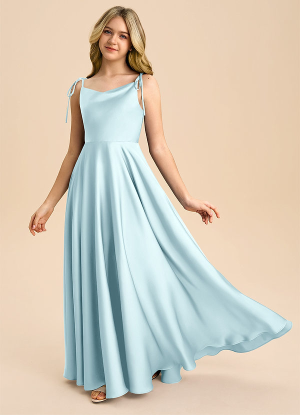 Azazie Popsy Junior Linia A Ukłon Satyna elastyczna Długość podłogi Młodsza druhna Sukienka image1