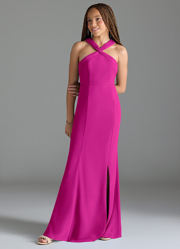 Azazie Rue Junior Robe Sirène en Mousseline de soie Fente Latérale Fuchsia image1