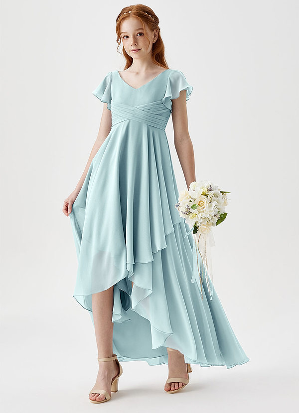 Azazie Caria Junior Sea Glass A-Line Pleated Chiffon Dress image1