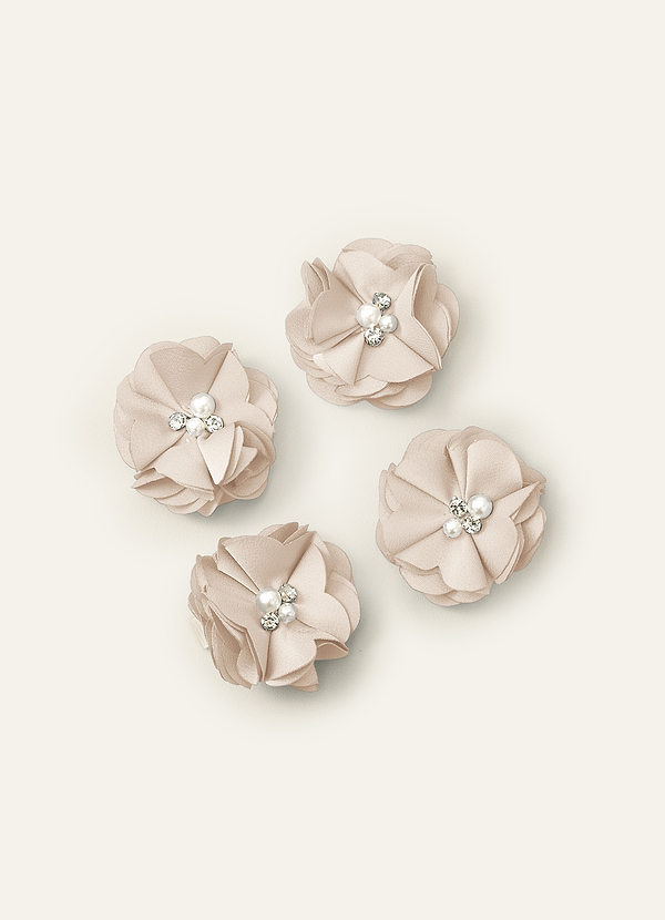 front Juego de cuatro pinzas para el cabello de satén elástico de colores a juego