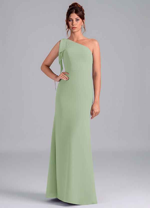 Azazie Rinna Bridesmaid Dresses Dusty Sage Mermaid One Shoulder Chiffon Dress image1