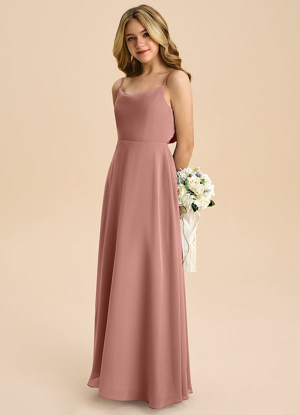 Azazie Shale Junior Cedar Rose A-Line Bow Chiffon Dress image1