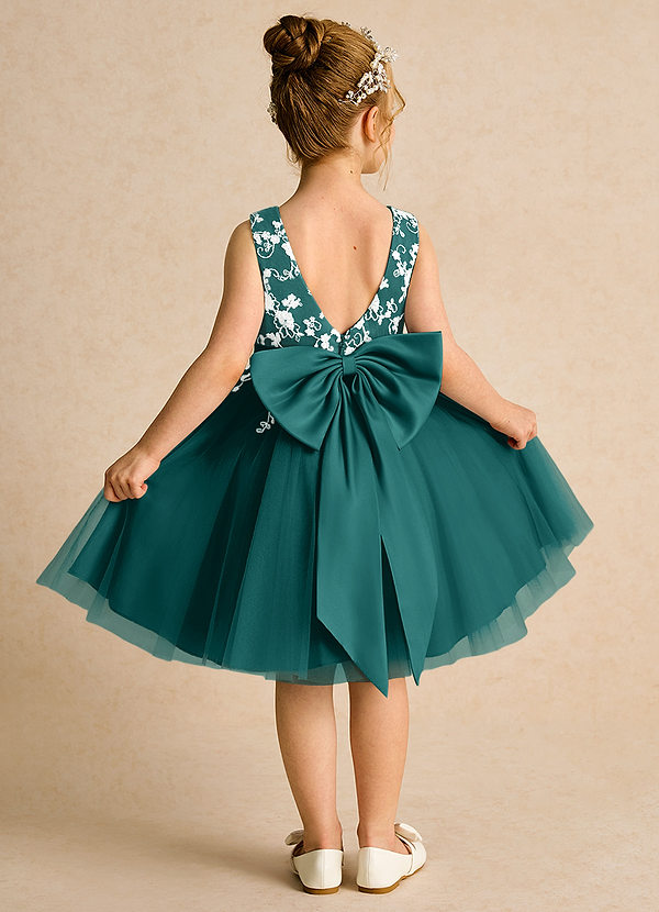 Azazie Butterfly Flower Girl Dresses Peacock A-Line Lace Dress image1