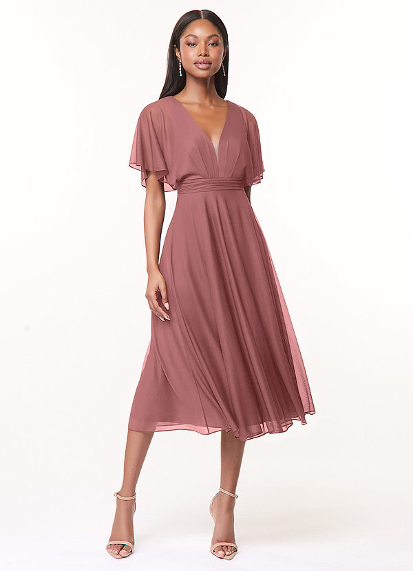 Azazie Tinsley Bridesmaid Dresses Desert Rose A-Line Pleated Mesh Dress image1