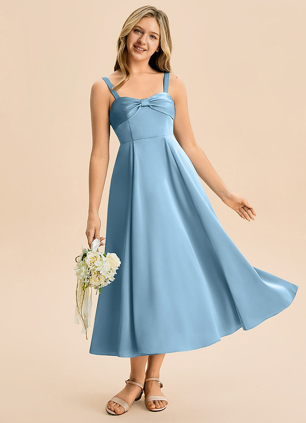 Azazie Ramona Junior Steel Blue A-Line Sweetheart Neckline Stretch Satin Dress image1