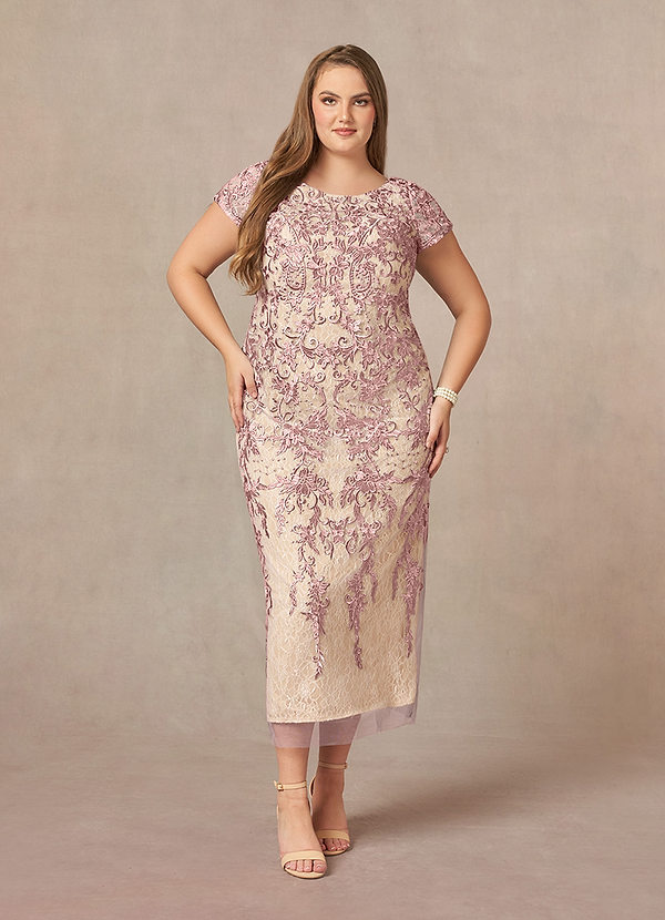 Azazie Alyssum Mother of the Brides Dresses Dusty Rose Sheath Scoop Lace Dress image1