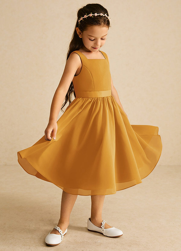 Azazie Ari Flower Girl Dresses Butterscotch A-Line Sleeveless Chiffon Dress image1