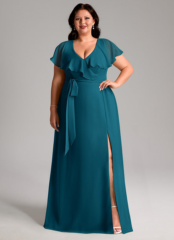 Azazie Lainey Bridesmaid Dresses Ink Blue A-Line with Pockets Chiffon Dress image1