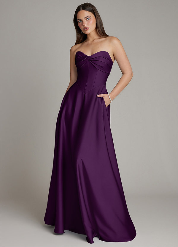 Meleena Bridesmaid Dresses Grape A-Line Strapless Stretch Satin Dress image1
