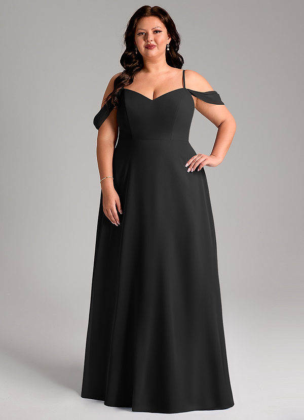 Azazie Marley Bridesmaid Dresses Black A-Line Off the Shoulder Chiffon Convertible Dress image1