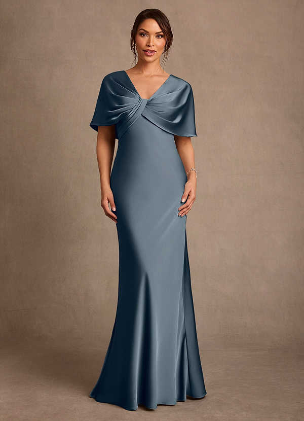 Azazie Dosia Suknie dla Matki Panny Młodej Osłona Pofałdowany Satyna elastyczna Długość podłogi Sukienka image1