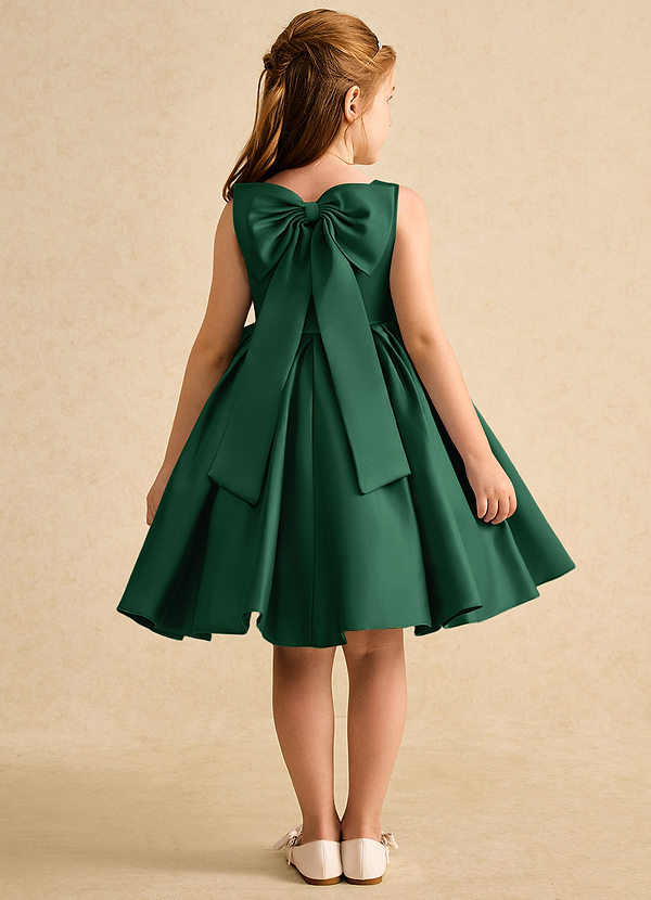 Azazie Jessie Flower Girl Dresses Dark Green A-Line Bow Matte Satin Dress image1