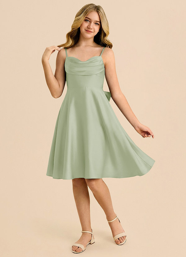 Azazie Bear Junior Dusty Sage A-Line Sweetheart Neckline Stretch Satin Dress image1