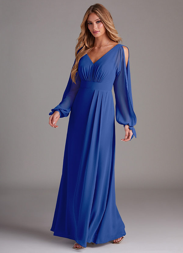 Azazie Matilda Bridesmaid Dresses Royal Blue A-Line Long Sleeve Chiffon Dress image1