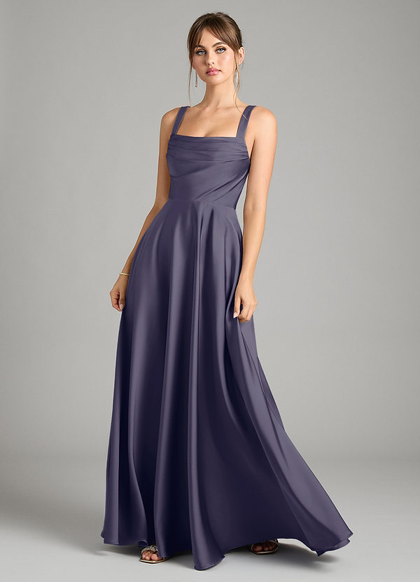 Azazie Shaude Bridesmaid Dresses Stormy A-Line Pleated Stretch Satin Dress image1