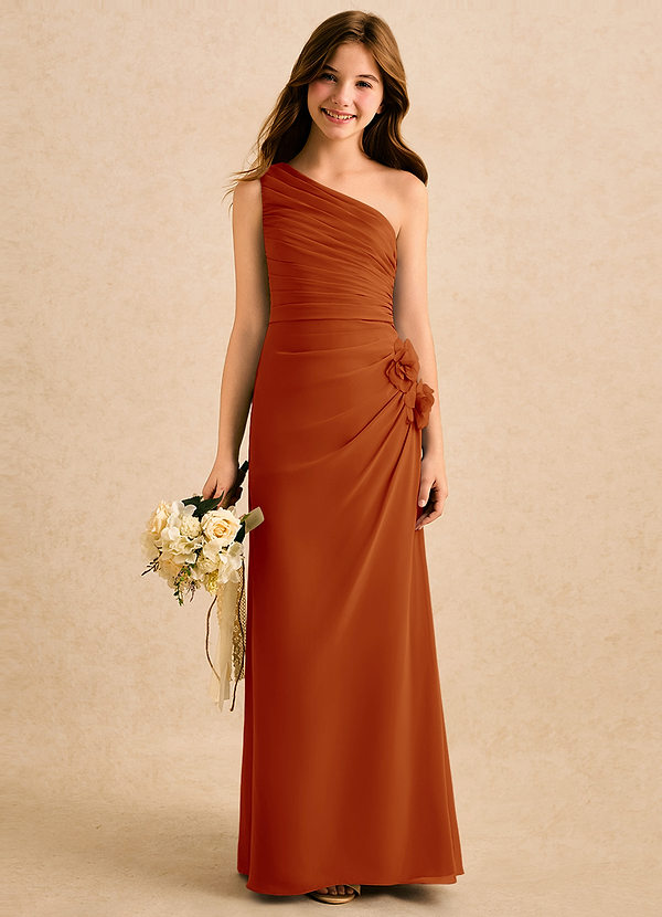 Azazie Sophie Girls Formal Sukienki dla dziewczynek sypiących kwiaty Osłona Jedno ramię Szyfon Długość podłogi Sukienka image1