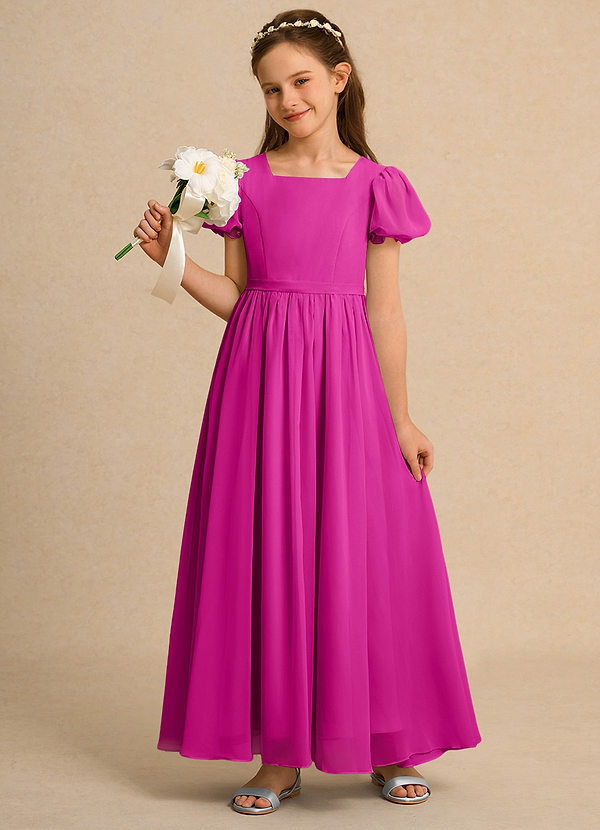 Azazie Lilia Girl Flower Girl Dresses Fuchsia A-Line with Sleeves Chiffon Dress image1