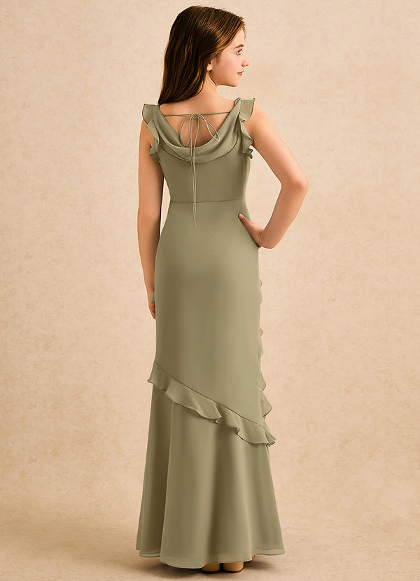Azazie Aria Girls Formal Vestidos de Niña de Flores Vestido de Musgo Verde de Gasa de Corte Sirena con Volante image1