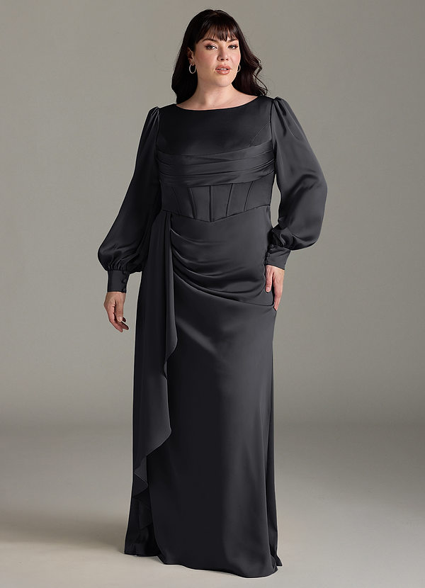 Azazie Raye Bridesmaid Dresses Black Mermaid Long Sleeve Stretch Satin Dress image1