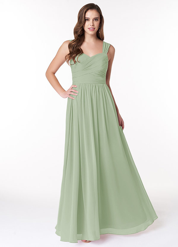 Vestido De Dama De Honor Largo De Gasa Boho Salvia polvorienta