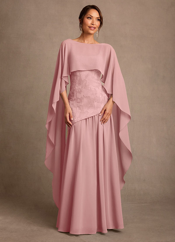 Azazie Flossie Robes de mère de la mariée Robe Trapèze en Mousseline de soie Plissé Rose Poussiéreuse image1
