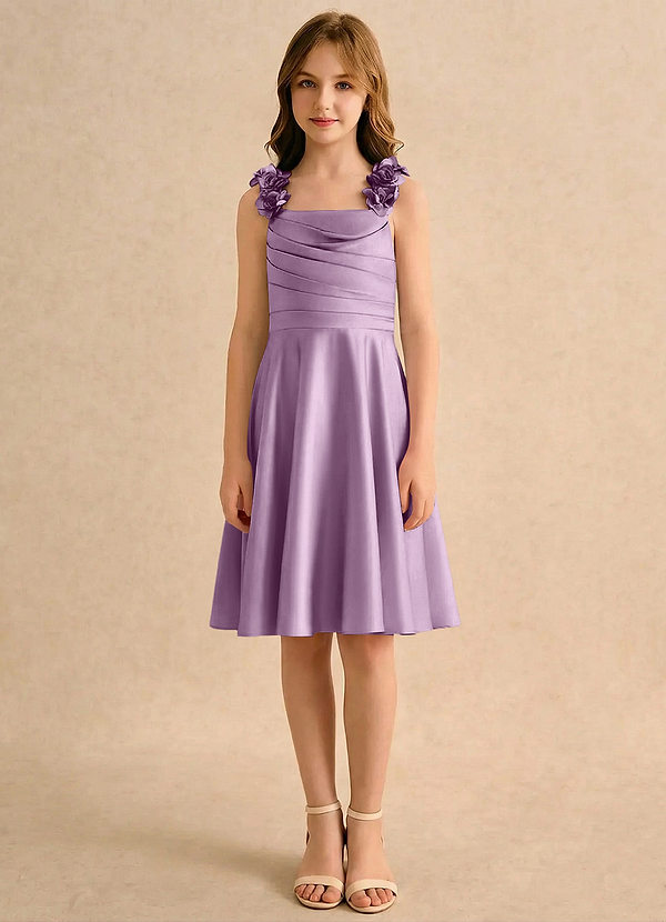 Azazie Resa Girls Formal Sukienki dla dziewczynek sypiących kwiaty Linia A Pofałdowany Matowy satynowy Długość do kolan Sukienka image1