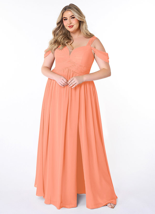 Azazie Lianne Bridesmaid Dresses Sunset A-Line Off the Shoulder Chiffon Dress image1