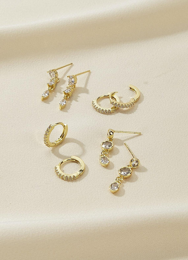 front Dainty Rhinestone Hoops and Drop Earring Set