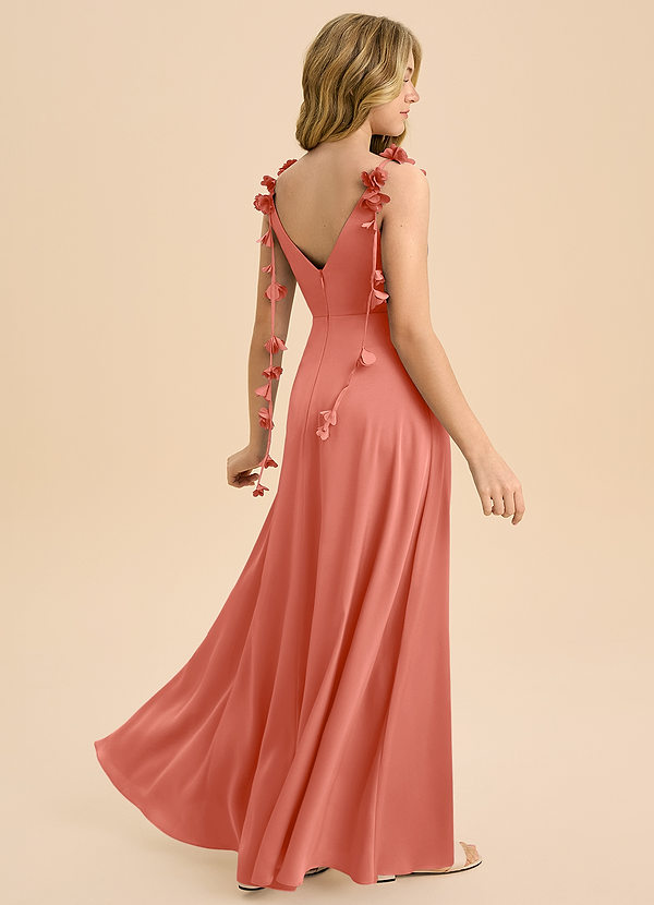 Azazie Gumdrop Junior Salmon Pink Empire Pleated Stretch Satin Dress image1