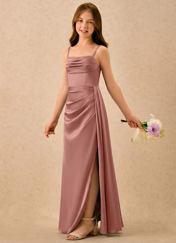 Azazie Shyla Girls Formal Bloemenmeisjesjurken Kolom Jurk van Stretch Satijn Geplooid Rozet image1