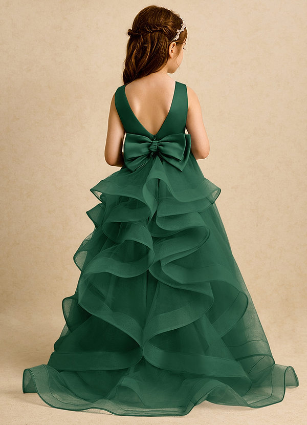Azazie Lior Flower Girl Dresses Dark Green Ball-Gown Pleated Tulle Dress image1