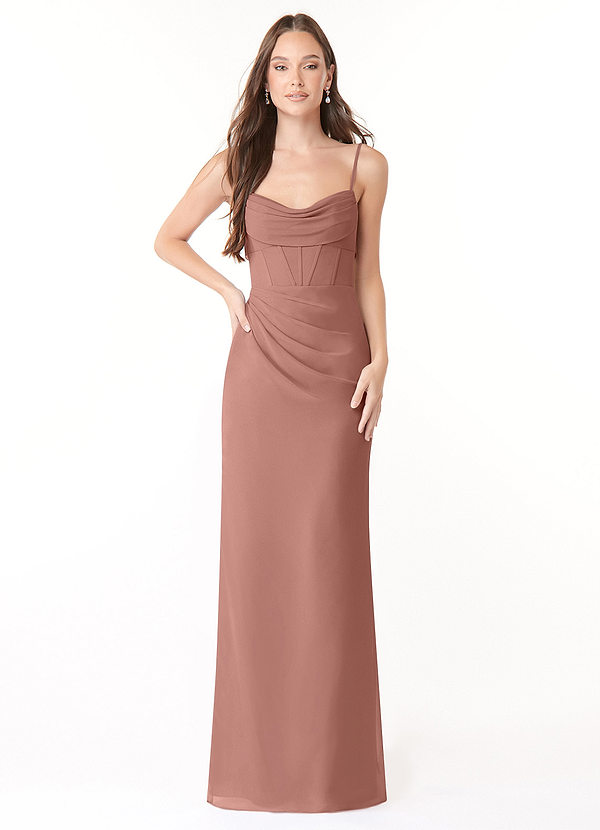Azazie Mai Bridesmaid Dresses Cedar Rose Sheath Pleated Chiffon Dress image1