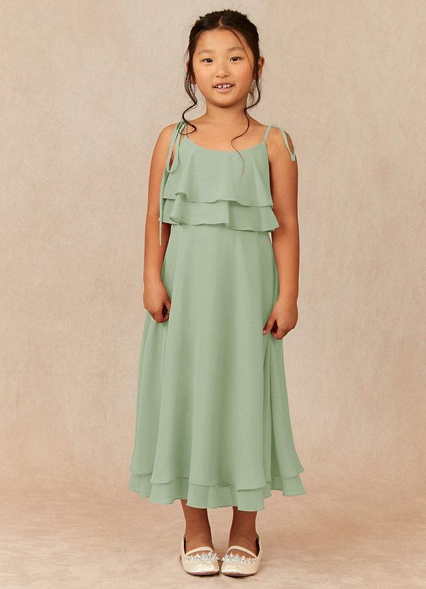 Azazie Temi Flower Girl Dresses Dusty Sage A-Line Spaghetti Strap Chiffon Dress image1