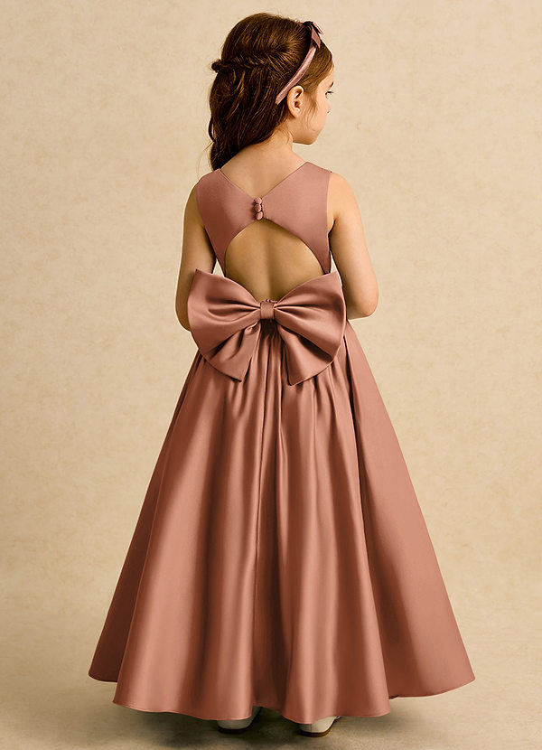 Azazie Nellia Blumenkinder Kleider A-Linie Schleifen Matte Satin Kleid Bronzer image1