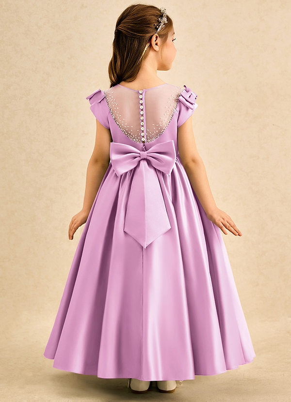 Azazie Toffee Abiti da Damigella Bambina Abito Stile Principessa in Raso Opaco Fiocco Rosa Confetto image1