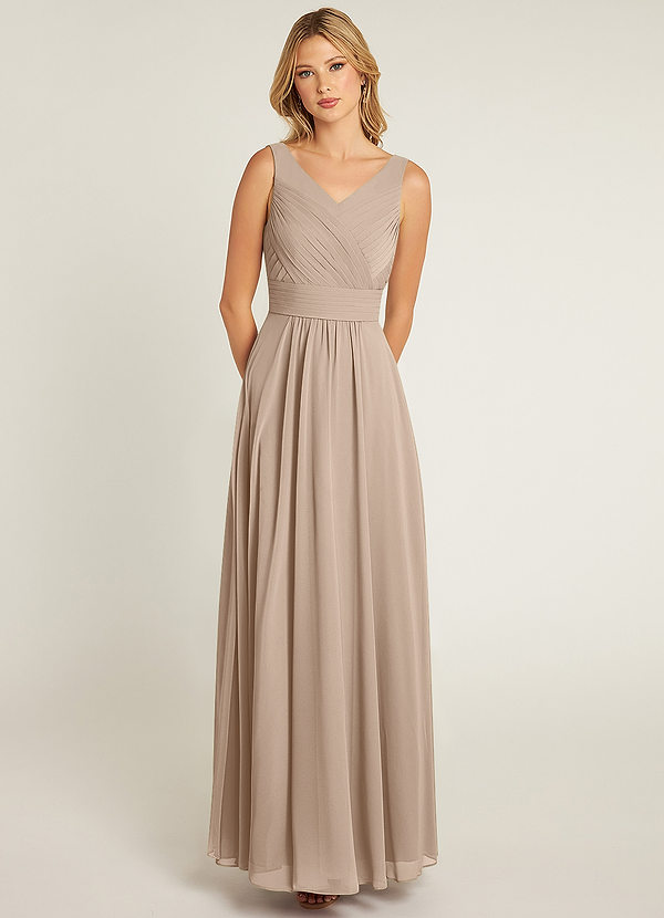 Azazie Pierrette Bridesmaid Dresses Taupe A-Line Pleated Chiffon Dress image1