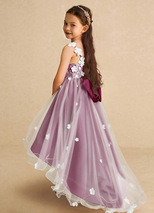 Azazie Celia Flower Girl Dresses Mulberry A-Line Lace Tulle Dress image1