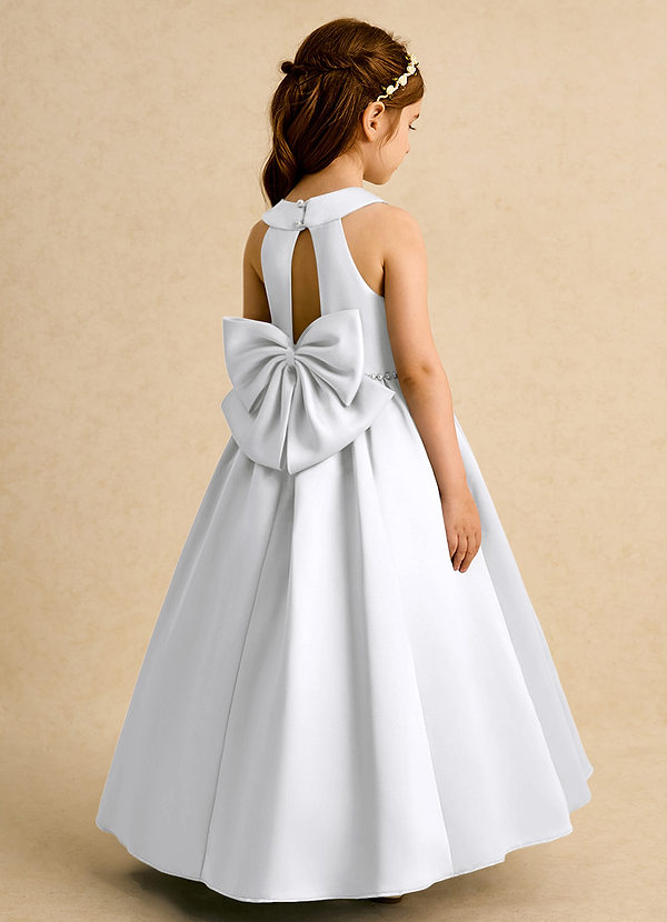 Azazie Daisies Robes de Fillette d'Honneur Robe Princesse en Mat Satiné Arc Blanc image1