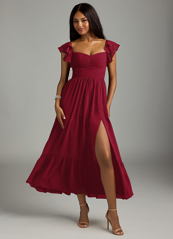 Azazie Anaya Bridesmaid Dresses Burgundy A-Line Pleated Chiffon Dress image1
