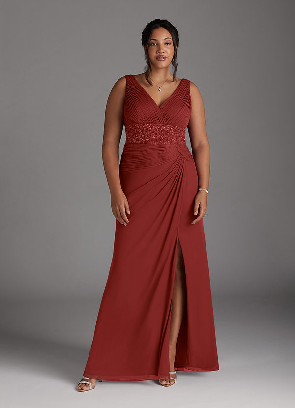 Azazie Winona Brautmutterkleider Meerjungfrau-Linie Pailletten Gittergewebe Kleid Rost image1