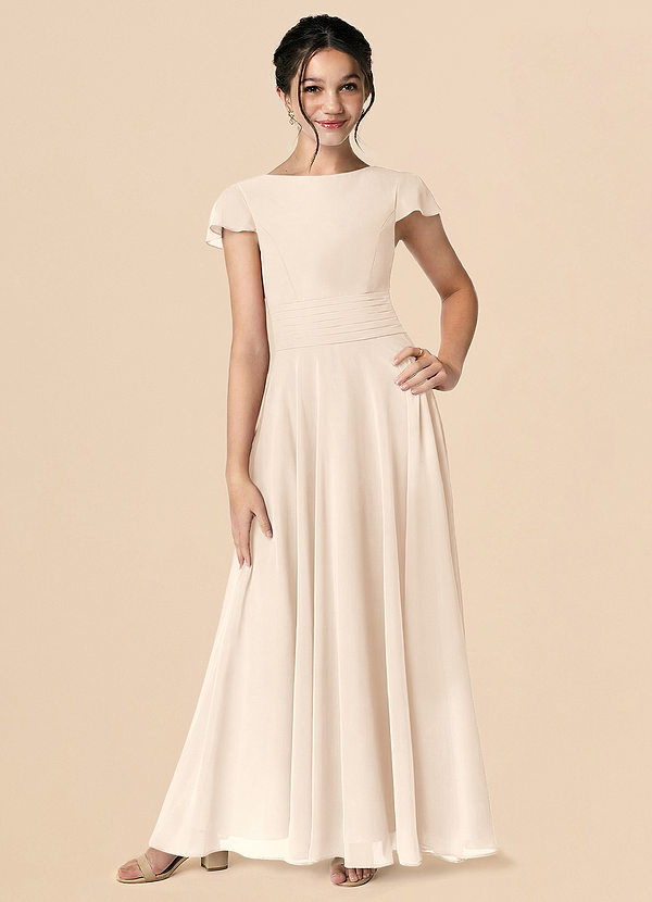 Azazie Payton White Alabaster A-Line Bow Chiffon Dress image1