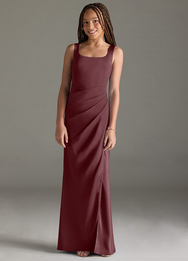 Azazie Mero Junior Sangria Mermaid Pleated Stretch Satin Dress image1