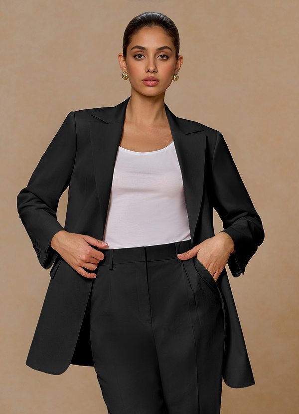 front Margaret 검은색 면과 린넨 혼방 블레이저