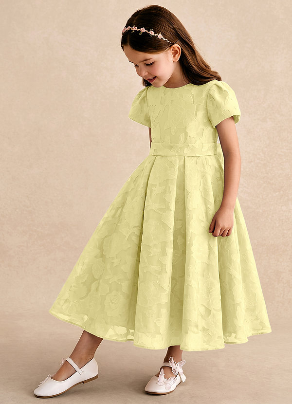 Azazie Princes Flower Girl Dresses Lemon Sorbet A-Line Pleated Floral Burnout Dress image1