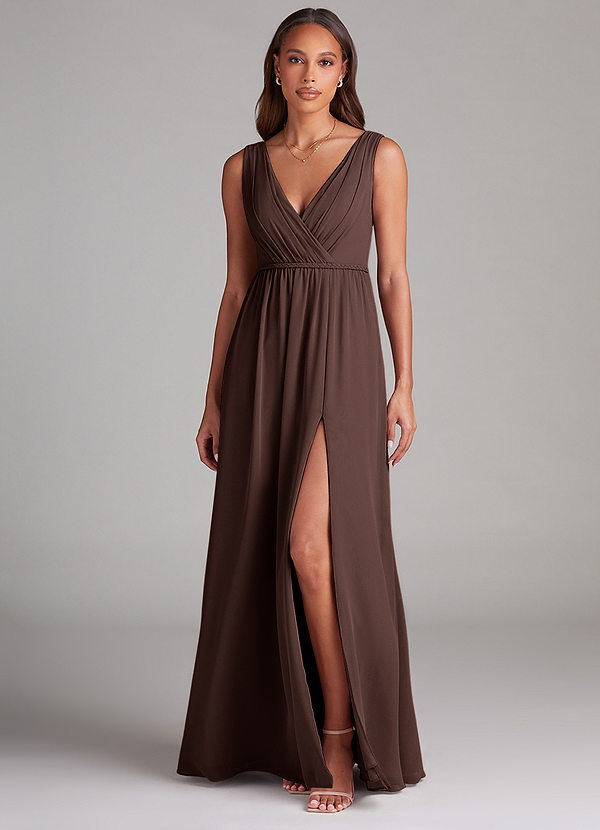 Azazie Tanicia Bridesmaid Dresses Ganache A-Line Pleated Chiffon Dress image1