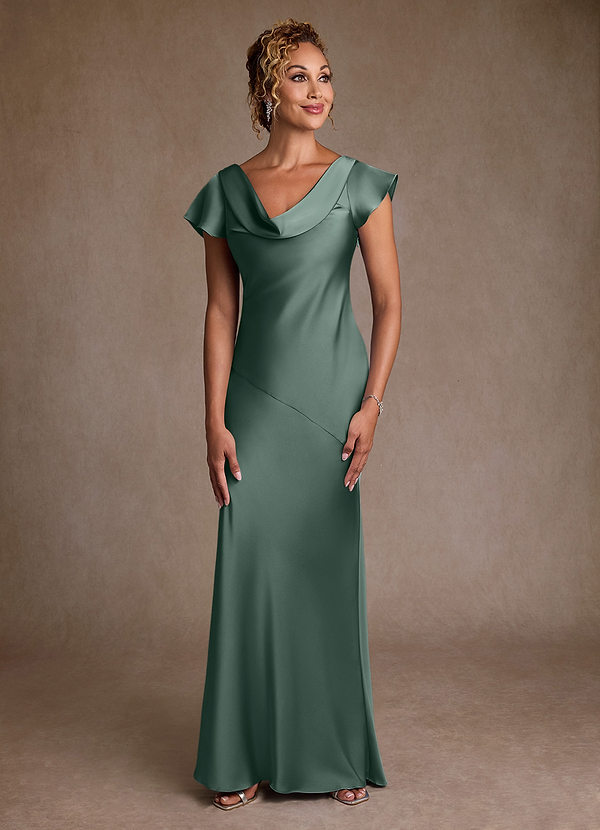 Azazie Shelby Klänningar till brudens mor Klä Sjöjungfru i Stretch Satin Plisserad Havsmossa image1