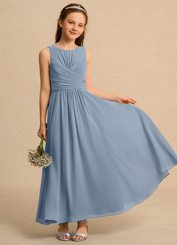 Azazie Ducky Girl Blumenkinder Kleider A-Linie Plissee Chiffon Kleid Staubblau image1