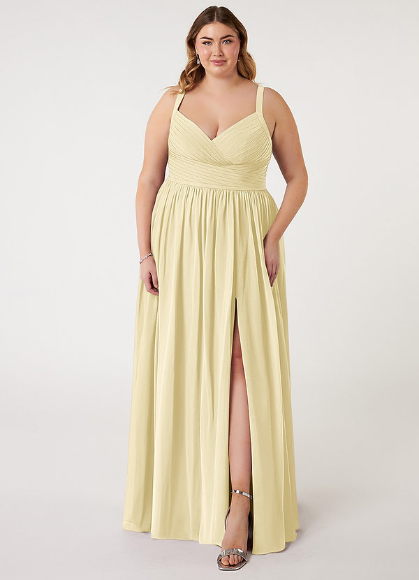 Azazie Chanel Brautjungfernkleider A-Linie Plissee Chiffon Kleid Zitronensorbet image1