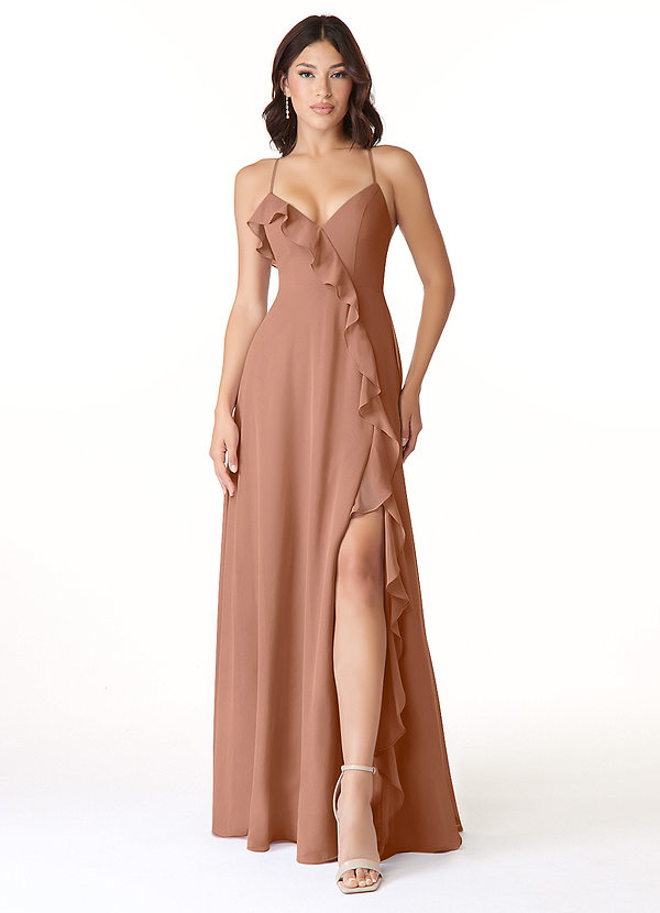 Azazie Tarni Bridesmaid Dresses Bronzer A-Line Chiffon Dress image1