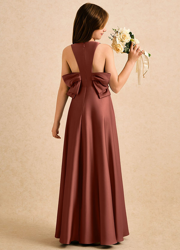 Azazie Nisha Girls Formal Kukkaistyttöjen mekot A-linja Pliseerattu Joustava satiini Lattian pituus Pukeutua image1